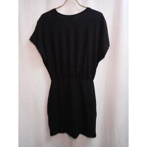 Sezane Linen Jersey Faux Wrap Mini Dress Dolman Sleeve Black Pull On Size S